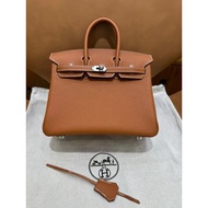 【MiyaBag】Togo Leather Handbag Platinum Bag, silver Buckle brown, 25cm