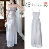 2026 New Elegant Dinner Dress Solid Color Pleated Adjustable Strap Slip Dresses for Women