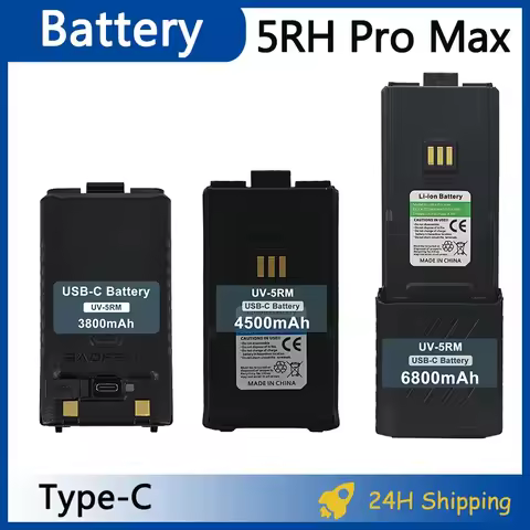 Baofeng UV-5RM Battery 3800/4500/6800mah USB-C USB Charger BF-K5 Plus UV-5RH Pro GPS GM-5RH Walklie 