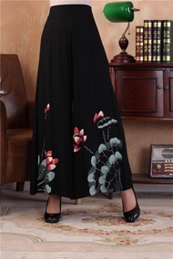 Missuya Hand Painting Lotus Wide Leg Pants 7001-99