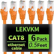 Cat8 Ethernet Cable 0.5FT-6Packs S/FTP Outdoor&Indoor Heavy Duty High Speed Cat8 LAN Network Cable R