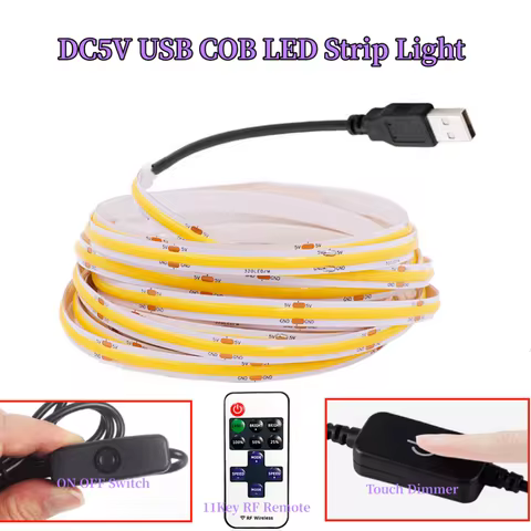 320LEDs/m COB LED Light Strip 5V USB RA90 Bendable Linear Lighting Diode Tape Lamp TV Backlight Room
