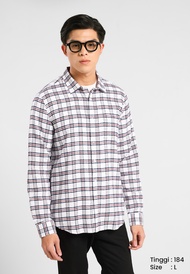 MANZONE - Kemeja Kotak-Kotak Lengan Panjang Pria Kaysen 01 Modern Fit - White