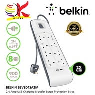 BELKIN BSV804SA2M 8 UK PLUGS + 2 USB EXTENSION SOCKET THUNDER SURGE PROTECTOR SOCKET PLUG SIRIM, 2ME