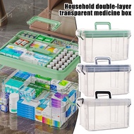 [3-5 Days Arrive]Transparent Double-Layer Medicine Cabinet Organizer with Dividers & Handle, Large C