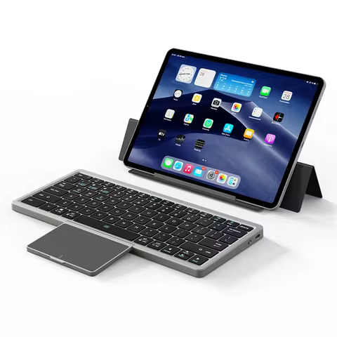 Bluetooth Keyboard Folding Keyboard With Touchpad Leather Case Rechargeable Multi-Device Wireless Bl