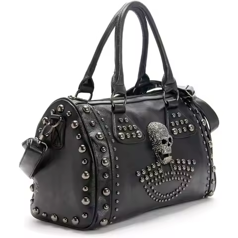 Women Skull Handbag Large Capacity Gothic Shoulder Bag Studded Doctor Handbag Tote Bags for Women Ca