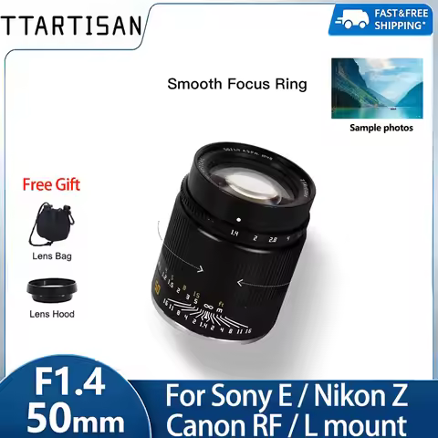 TTArtisan 50mm F1.4 ASPH Full Frame Mirrorless Large Aperture Camera Lens for Canon RF R5 R6 Nikon Z