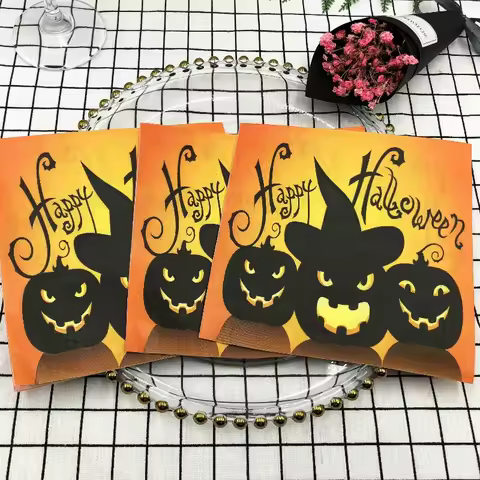 10/20pcs Halloween Party Decoration Paper Black Pumpkin Letters Napkins Halloween Elements Wine Glas