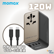 MOMAX - 1-World 120W 3C1A GaN 方便式旅行插座 內置一條USB-C to USB-C 100W PD 快充線 (鈦色) - UA15UKGSD (使用前開封可參考頁內影片)