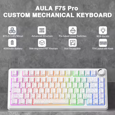 AULA F75Pro Gasket Mounted Wireless Gaming Mechanical Keyboard RGB Customized 75% Layout Side-engrav