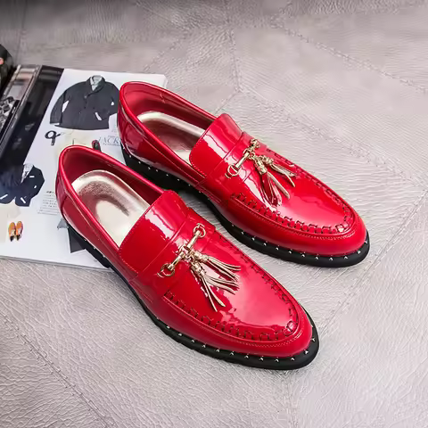Luxury Red Patent Men Formal Shoes Leather Designer Tassels Mens Oxford Shose Fashion Wedding Men Dr