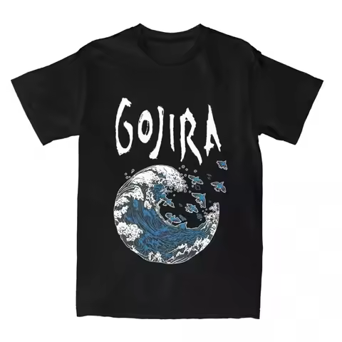 2026 Summer Gojira Vintage Great Wave And Birds Print Tee Gojira Style Cotton T-Shirt For Men Women 