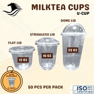 U-CUP 95mm Plastic PP Milk Tea Cups 8oz/12oz/16oz/22oz-50pcs (Flat Lid / Strawless Lid / Dome Lid)