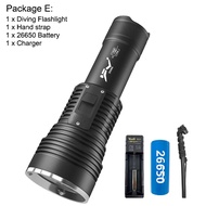 Asafee amphibious D190 ultra bright flashlight 60W white LED scuba diving 30M magnetic switch 3 gear