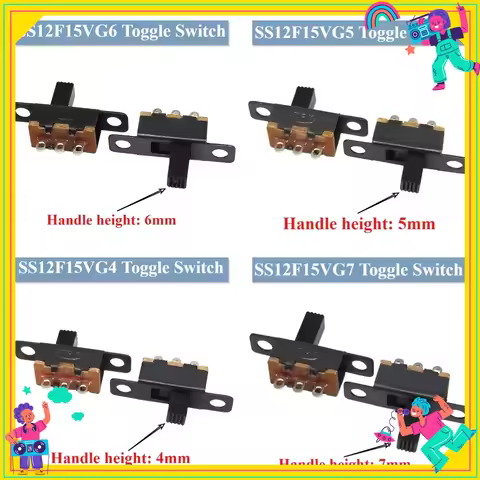 20PCS 50V 0.5 A SS12F15 Mini Size Black SPDT Slide Switch for DIY Power Electronic Projects G6 1P2T 