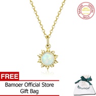 BAMOER แท้925เงินสเตอร์ลิงโอปอลสีขาวจี้สร้อยคอสำหรับผู้หญิงสร้อยคอโซ่เชื่อมเงิน925เครื่องประดับ SCN3