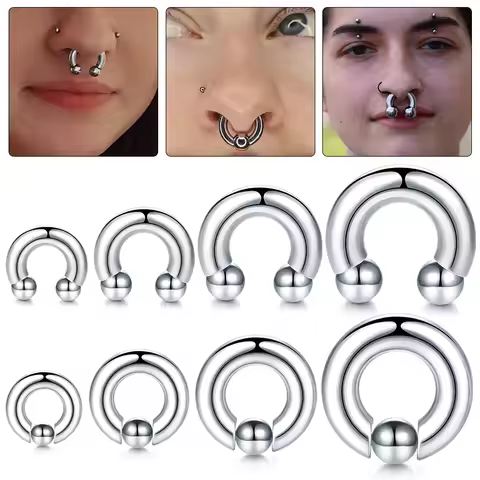 1PC 2/4/6/8G Steel Horseshoe Nose Ring Internal Threaded Large Size Earring Gauges Piercings Noses E