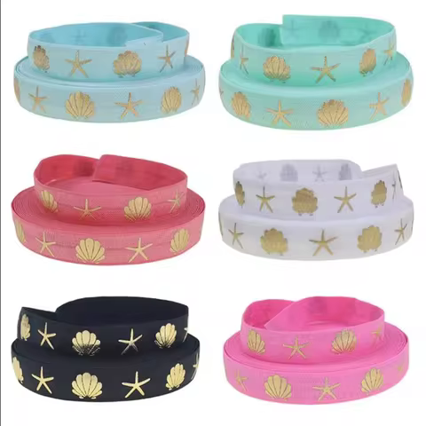 5Yards/Lot 5/8'' (16MM) Printed Foe Fold Over FOE Elastic Ribbon Stretch Band Diy Crafts For Clothin