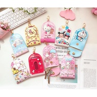 ✨💖 Cartoon PU Leather Ezlink Card Holder Retrenchable Key Holder Pouch 💖 Hello Kitty Purin Doraemon Christmas Gifts 💖