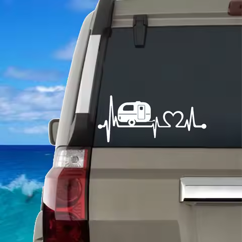 For Camper Travel Trailer Hiker Camper Heartbeat Art Decal Decoration , Tent Hiking Vinyl Sticker Ca