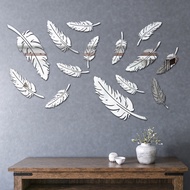 Wall Stickers 3D Three-Dimensional Feather Mirror Wall Stickers Home Children's Room Fashion Decoration Wall Self-Adhesive Background Wall Stickers