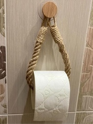 1條繩索創意紙捲架吸盤廁所衛生紙收納架衛生紙架衛生無孔實木掛鉤