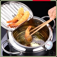 SUHE Tempura Fryer Pan, Japanese Stainless Steel Deep Fryer Pot, Thickened Thermometer with Lid Oil 
