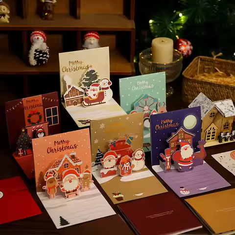 1/2/4 Pack 3D Christmas Greeting Cards Thanksgiving Holiday Blessings DIY Christmas Eve Blank Cards 
