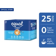Equal Classic 25 Sticks อิควล คลาสสิค ผลิตภัณฑ์ให้ความหวานแทนน้ำตาล 1 กล่อง มี 25 ซอง น้ำตาลเทียม น้ำตาลไม่มีแคลอรี น้ำตาลทางเลือก