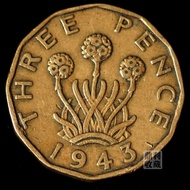 British 3 Pence 1943 before and after 21mm Foreign Currency Coins Coins Genuine Coins 1943 Special-S