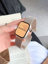 ยางแพลทินัมเหมาะสำหรับสายรัดข้อมือนาฬิการุ่น iwatch8 สาย Apple Watch s7 ของ Milanese ใหม่สำหรับผู้ชายและผู้หญิง watch7654 หัวเข็มขัดโลหะสแตนเลส se สายรัดพิเศษ