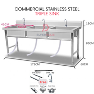 Triple Sink Commercial Stainless Steel Deep Bowl Sink Set With Stand Sinki Berkaki Kommercial Serbag