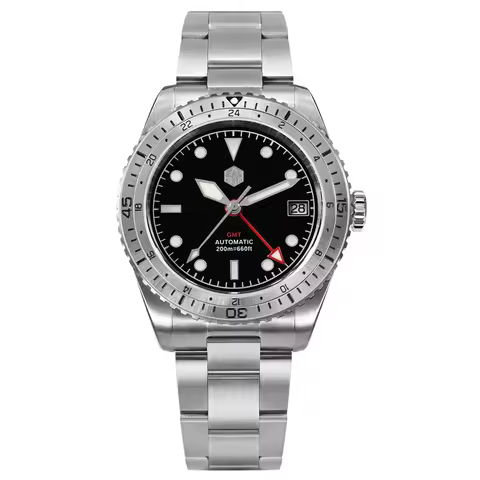 San Martin Mens GMT Watches Luxury Automatic Mechanical Wristwatch Diver 20ATM Waterproof BGW-9 Lumi