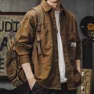 Men's Spring Autumn New Japanese Long Sleeve Shirt Utility Streetwear Edgy Casual Premium Style