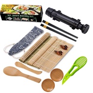 Set membuat sushi, acuan sushi berbilang bahagian, pinggan kayu buluh, penyepit makan, tikar penggul
