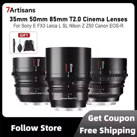 7artisans 35mm 50mm 85mm T2.0 Cinema Lenses Full Frame Large Aperture Camera Lens For Sony E FX3 Lei