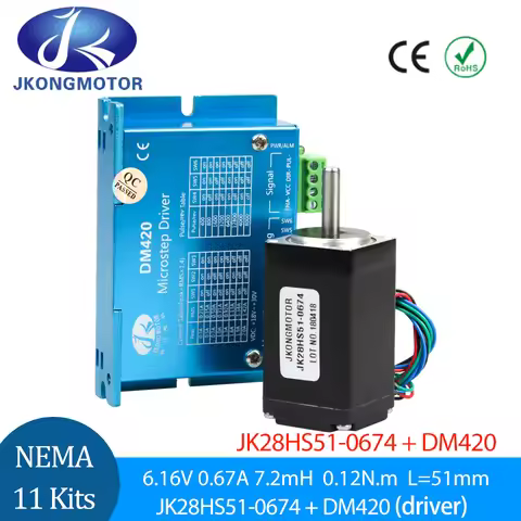 Jkongmotor Nema11 Stepper Motor Kit Hybrid Stepping Motor 2 Phase 12N.cm 0.67A 28x51mm + DM420 for D