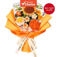 Crochet Floral Bouquet, Knitted Orange Sunflower Rose Daisy Bouquet For Mothers Fathers Day Graduati