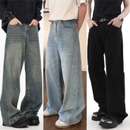 Men's Baggy Straight Jeans Fashion Korean High Street Denim Pants LelakiPerempuan plain Unisex
