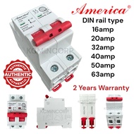 America DIN rail type 16a 20a 32a 40a 50a 63a 2pole (miniature) mcb 2 pole