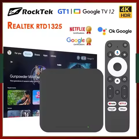 Google TV 12 Box Netflix Certified Realtek1325 Media Player RockTek GT1 UHD Dolby Atmos Sound 2T2R W