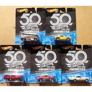 HOTWHEELS 50th FAVORITE CASE B - 69 CAMARO 65 FORD GALAXIE BAD CARD 78 DODGE LIL RED EXPRESS TRUCK