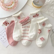 Women's Socks with Pink Bear Pattern Cute Ruffle Collar Korean Style tt23 LILIRIA Cute Socks Women's