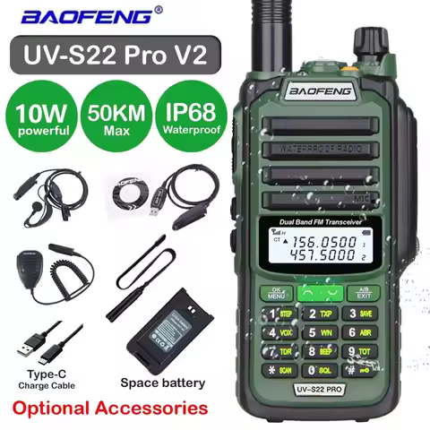 Baofeng UV S22 Pro V2 10W IP68 Walkie Talkie Waterproof High Power CB Ham 50 KM Long Range UV-S22 po