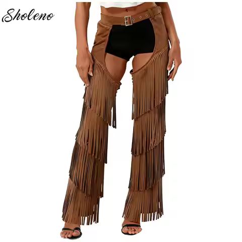 Womens Vintage Stylish Hippie Cowboy Chaps Pant Crotchless Motorcycle Gothic Punk Pants for Raves Ca