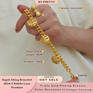 FishBone Shiny Bracelet With 3 Nabila Love Pendant-Gift Ring-Width:0.8CM-Length:19+2CM-Weight:41G-De