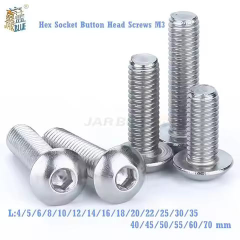 100pcs M3 Bolt A2-70 Button Head Socket Screw Bolt SUS304 Stainless Steel M3*4/5/6/8/10/12/14/16/18/