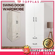 [Siap Pasang] Swing Door Wardrobe 6'Ft x 2.5'Ft 2 Locker Drawers Almari Baju Pakaian Clothes Cupboar