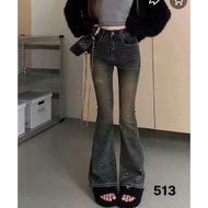 513 Rhinestone Flared Jeans Flared Jeans Jeans Seluar Jeans Perempuan